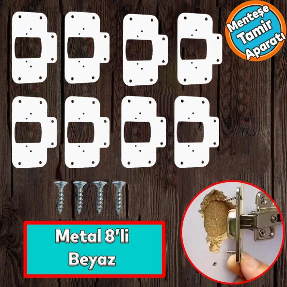 Dolap Kapak Taş Tas Menteşe Tamir Sacı 8 Adet Pratik Onarım Kiti Yuva Tablası 6,5x9 Beyaz Renk
