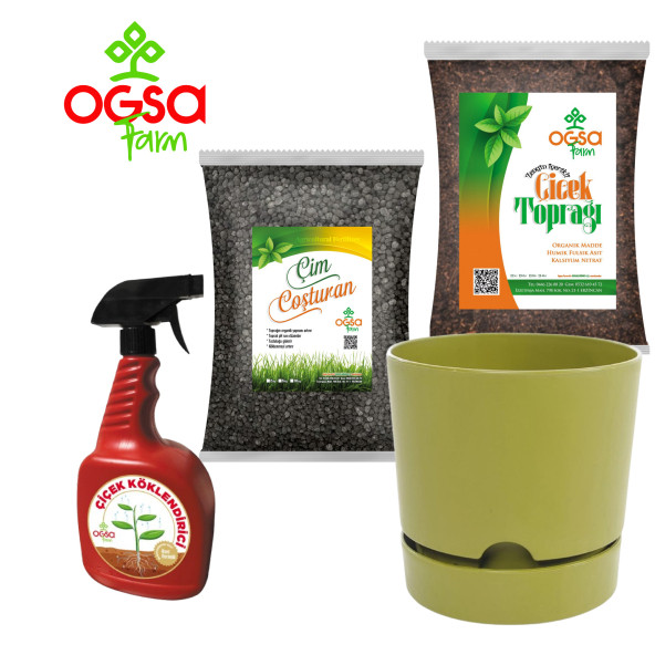 Ogsa Farm Çiçek Toprağı, Çimlendirici, Saksı Seti. Köklendirici Sprey Hediyeli - 2