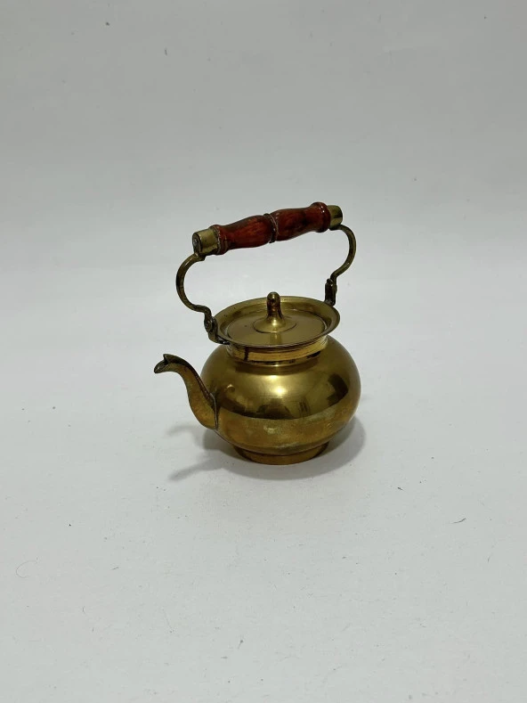 Antika Ahşap Saplı Pirinç Demlik 9x14x8cm - 7