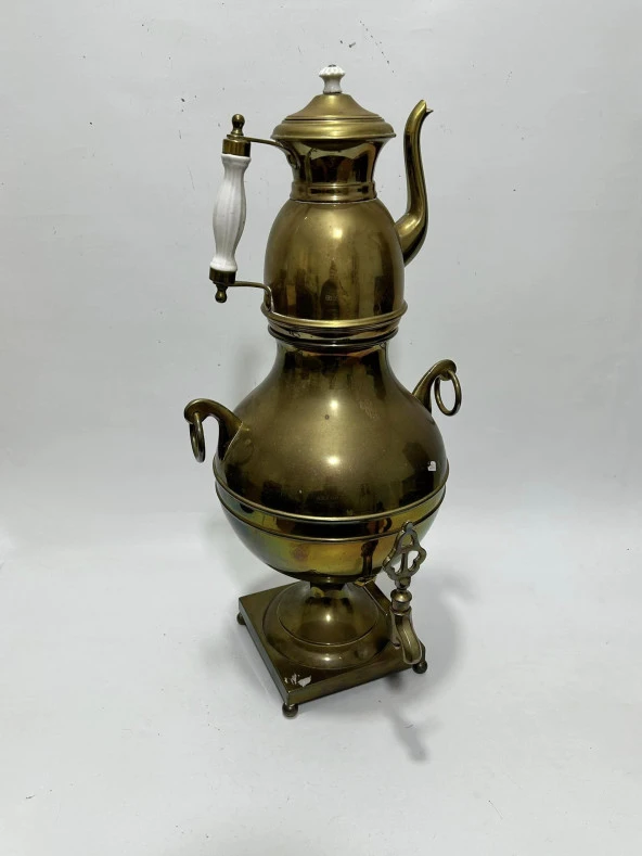 Antika Demlikli Pirinç Semaver 60x30x20 cm - 11