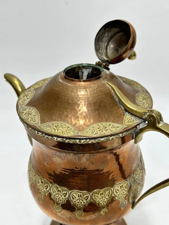 Antika Pirinç İşlemeli Bakır Semaver  28x25x12cm - 3