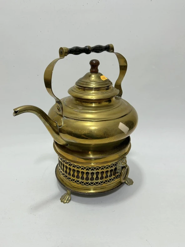 Antika Isıtma Standlı Pirinç Çaydanlık 34x30x22cm - 11