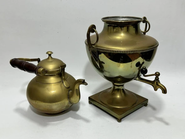 Antika Demlikli Pirinç Semaver 60x34x25cm - 6