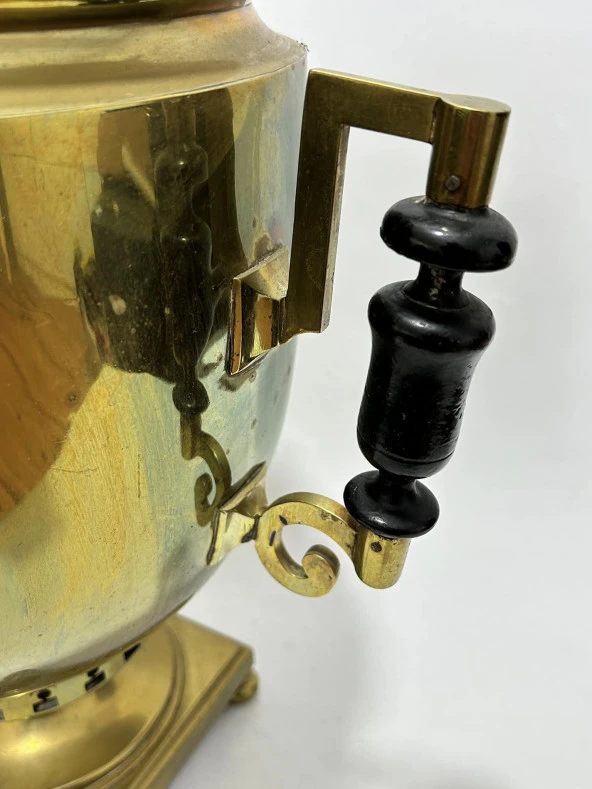 Antika Ahşap Saplı Pirinç Semaver 50x35x40cm - 3