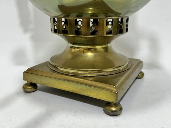 Antika Ahşap Saplı Pirinç Semaver 50x35x40cm - 6