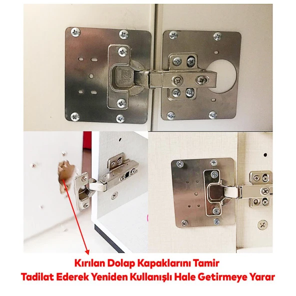 Dolap Kapak Tas Taş Menteşe Tamir Sacı Saç Nobel Pratik Onarım Kiti 6,5x9 cm Yuva Tablası 8 Adet - 3