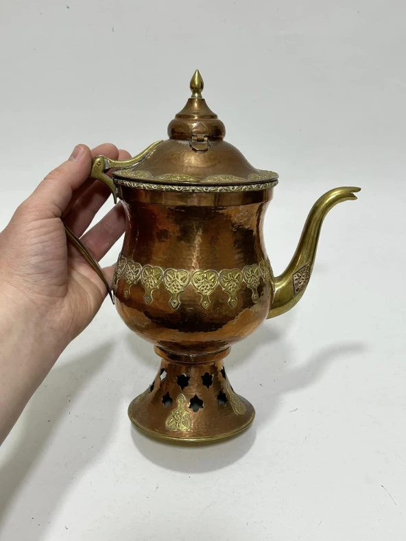 Antika Pirinç İşlemeli Bakır Semaver  28x25x12cm - 8