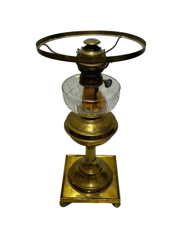 Antika Kristal Detaylı Pirinç Gaz Lambası 50 cm