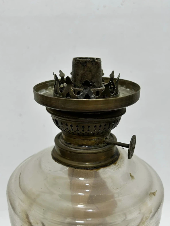 Antika Mermer ve Kristal Detaylı Pirinç Gaz Lambası 38 cm - 2