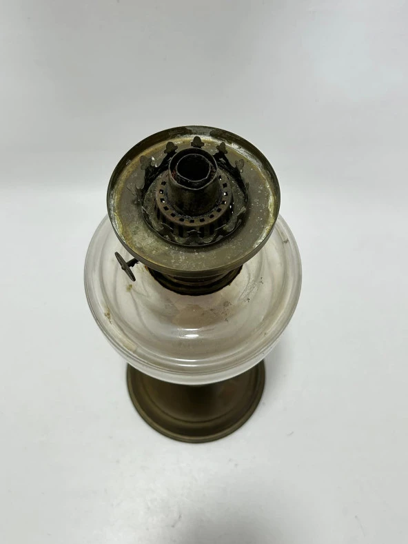 Antika Mermer ve Kristal Detaylı Pirinç Gaz Lambası 38 cm - 5