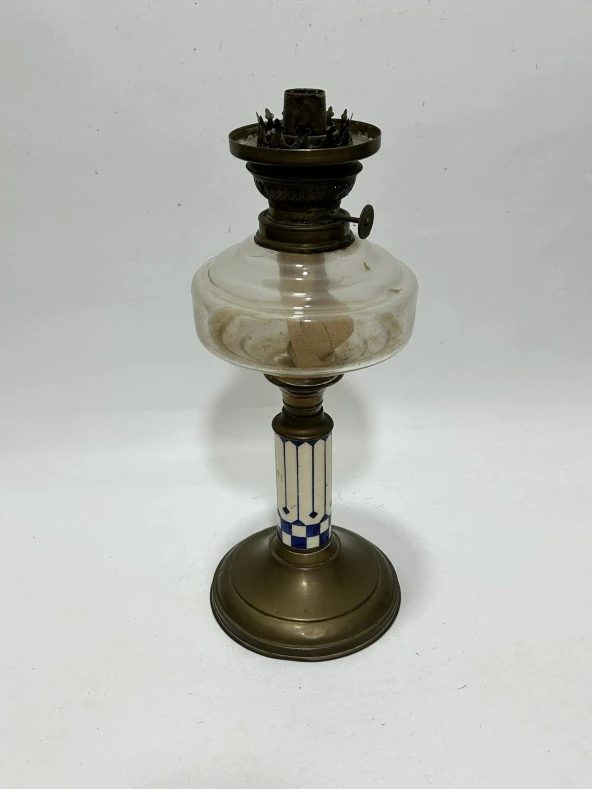Antika Mermer ve Kristal Detaylı Pirinç Gaz Lambası 38 cm - 6