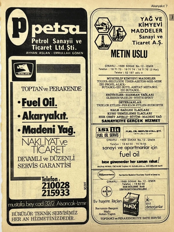 İzmir 1982-1983 Meslek Reklam İlanı Efemera S7 ürün görseli 1