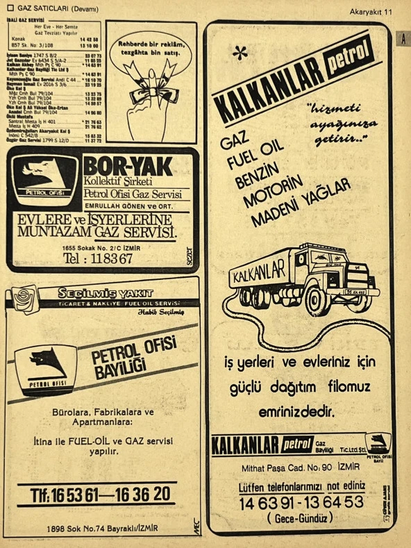 İzmir 1982-1983 Meslek Reklam İlanı Efemera S11