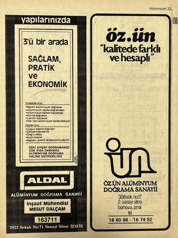 İzmir 1982-1983 Meslek Reklam İlanı Efemera S23 ürün görseli