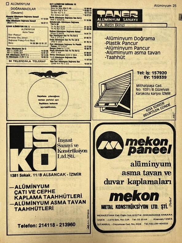 İzmir 1982-1983 Meslek Reklam İlanı Efemera S25