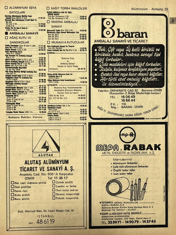 İzmir 1982-1983 Meslek Reklam İlanı Efemera S29 ürün görseli