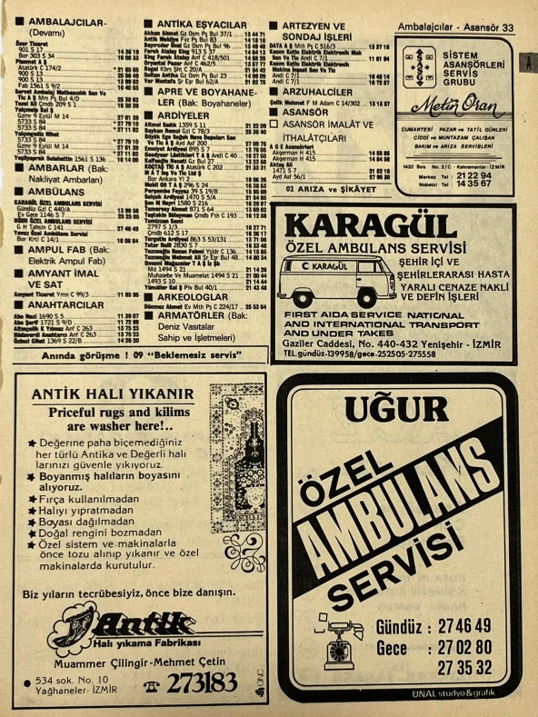 İzmir 1982-1983 Meslek Reklam İlanı Efemera S33 ürün görseli