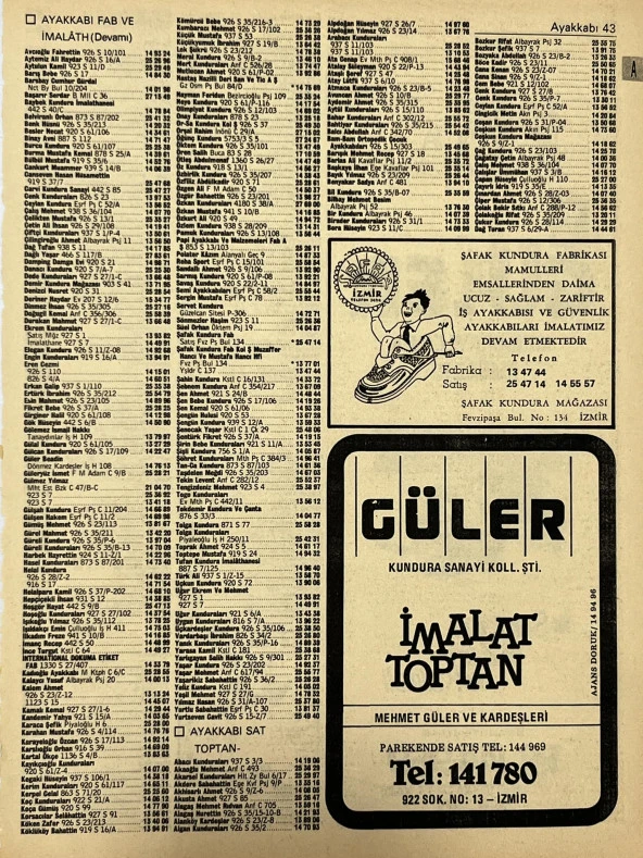 İzmir 1982-1983 Meslek Reklam İlanı Efemera S43 ürün görseli 1
