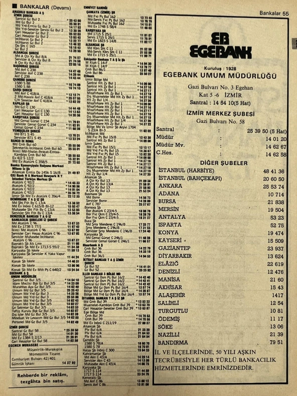 İzmir 1982-1983 Meslek Reklam İlanı Efemera S55 ürün görseli 1