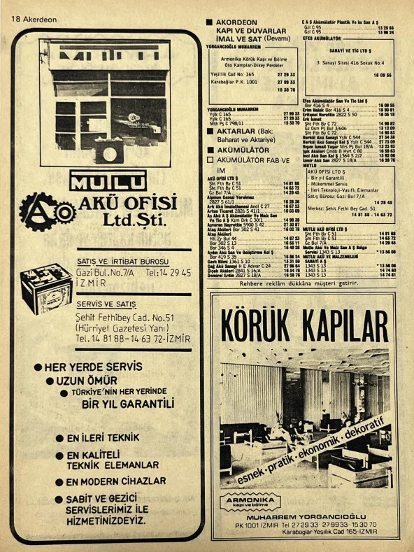 İzmir 1982-1983 Meslek Reklam İlanı Efemera S17 - Resim 2