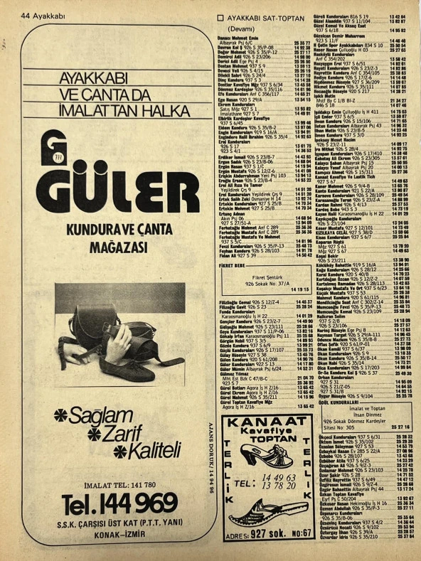 İzmir 1982-1983 Meslek Reklam İlanı Efemera S43 - Resim 2