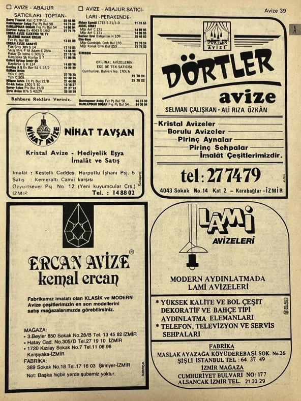İzmir 1982-1983 Meslek Reklam İlanı Efemera S39 ürün görseli