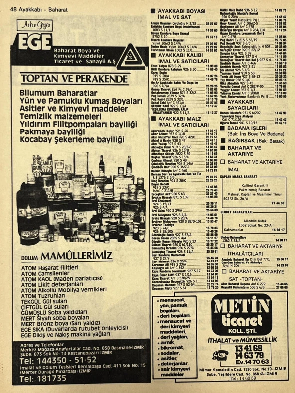 İzmir 1982-1983 Meslek Reklam İlanı Efemera S47 - Resim 2