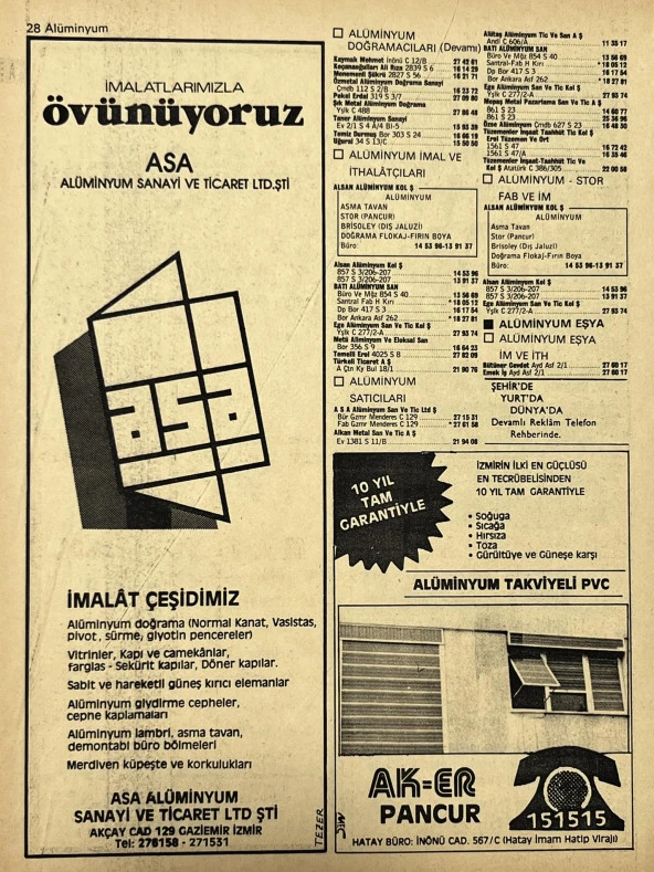 İzmir 1982-1983 Meslek Reklam İlanı Efemera S27 - Resim 2