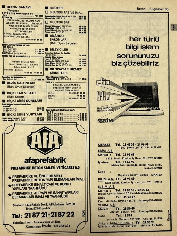 İzmir 1982-1983 Meslek Reklam İlanı Efemera S65 ürün görseli