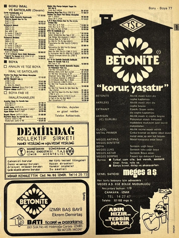 İzmir 1982-1983 Meslek Reklam İlanı Efemera S77