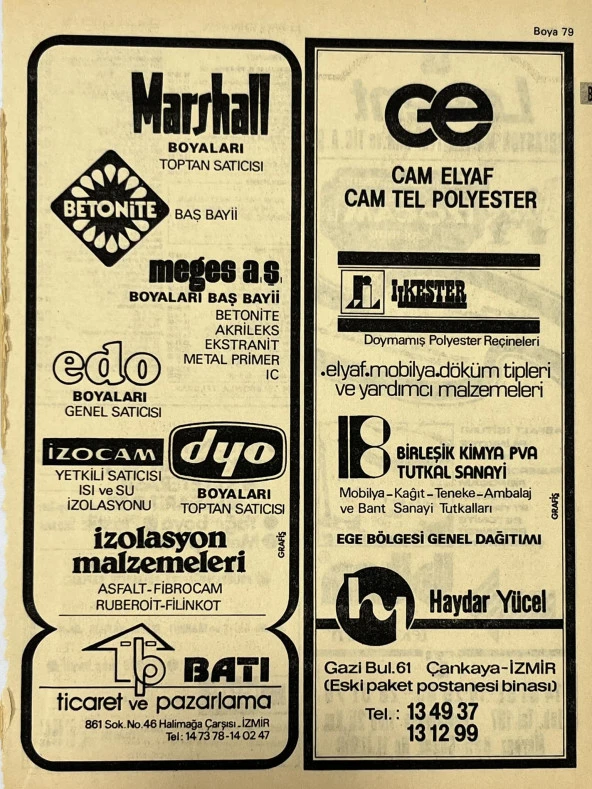 İzmir 1982-1983 Meslek Reklam İlanı Efemera S79 ürün görseli 1