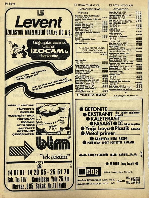 İzmir 1982-1983 Meslek Reklam İlanı Efemera S79 - Resim 2