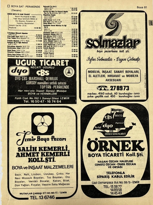 İzmir 1982-1983 Meslek Reklam İlanı Efemera S81 ürün görseli