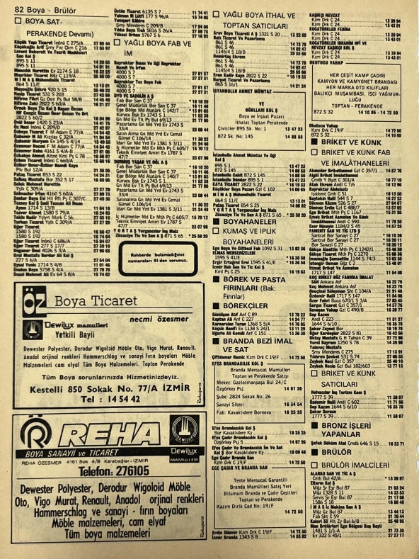 İzmir 1982-1983 Meslek Reklam İlanı Efemera S81 - Resim 2