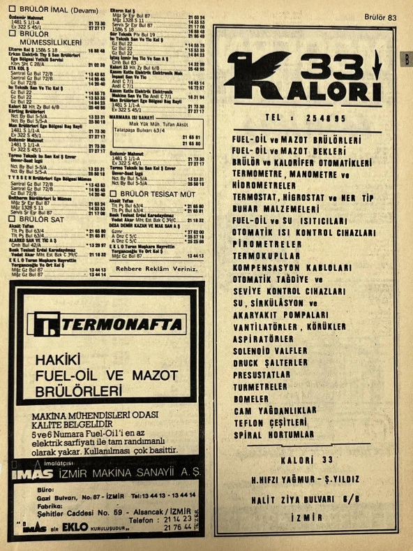 İzmir 1982-1983 Meslek Reklam İlanı Efemera S83 ürün görseli
