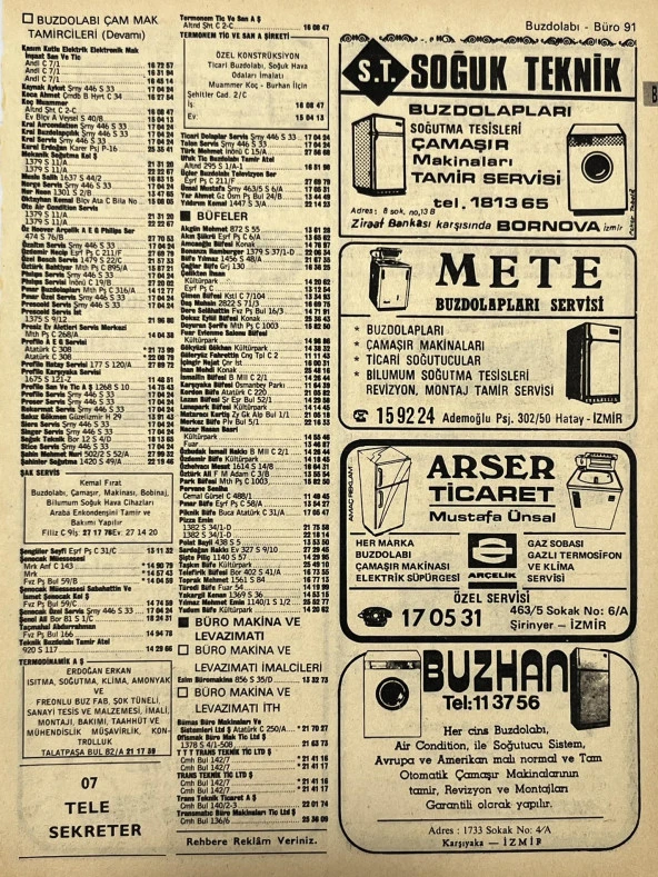 İzmir 1982-1983 Meslek Reklam İlanı Efemera S91 ürün görseli
