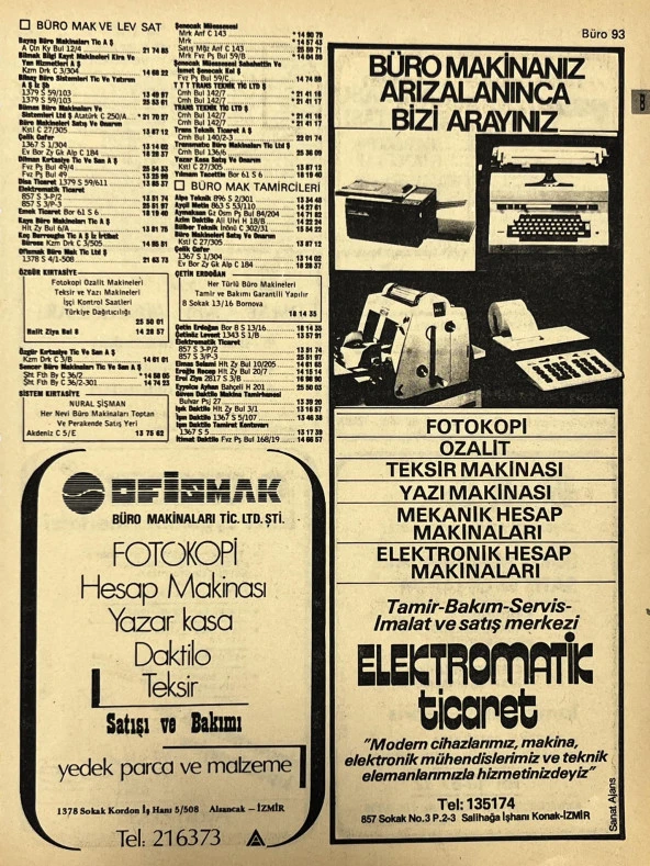 İzmir 1982-1983 Meslek Reklam İlanı Efemera S93 ürün görseli 1