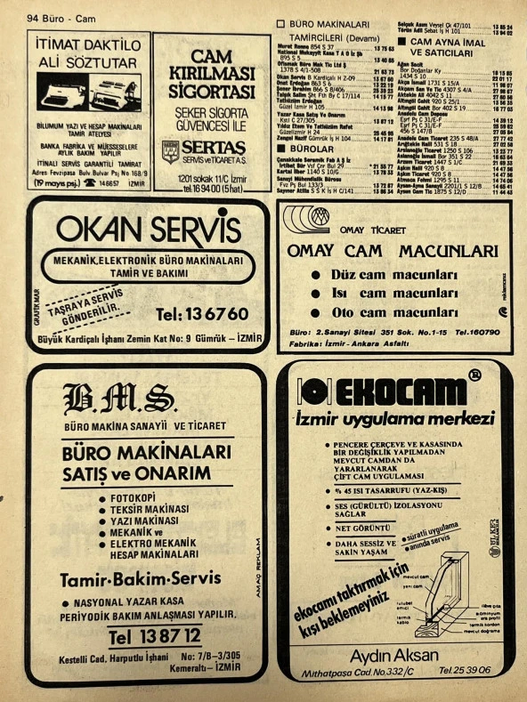 İzmir 1982-1983 Meslek Reklam İlanı Efemera S93 - Resim 2