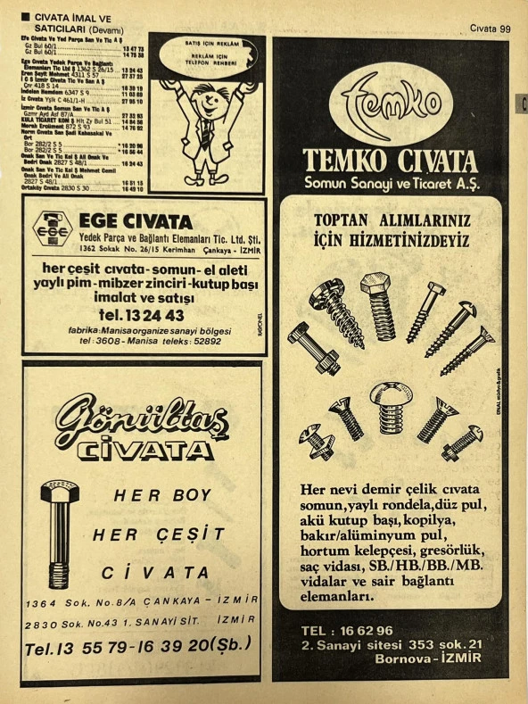 İzmir 1982-1983 Meslek Reklam İlanı Efemera S99 ürün görseli