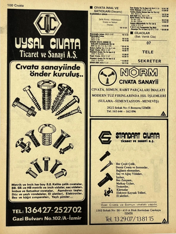 İzmir 1982-1983 Meslek Reklam İlanı Efemera S99 - Resim 2