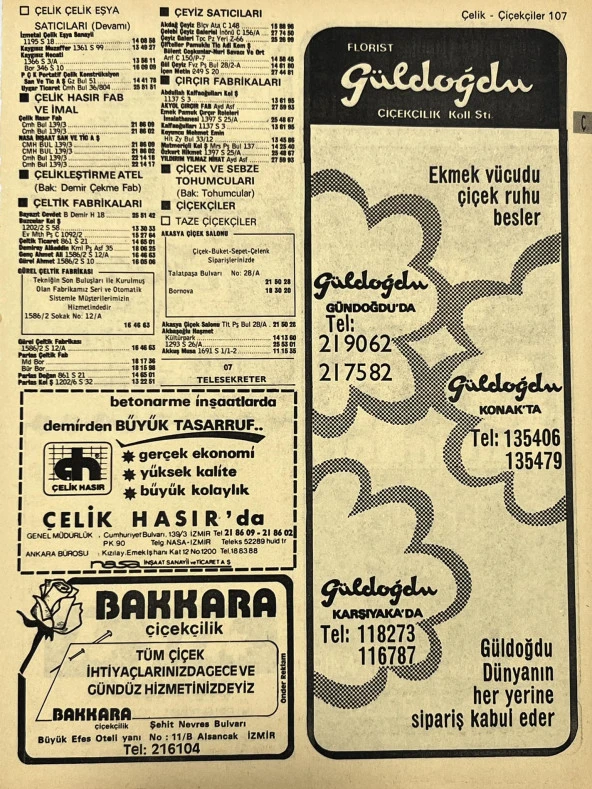 İzmir 1982-1983 Meslek Reklam İlanı Efemera S107