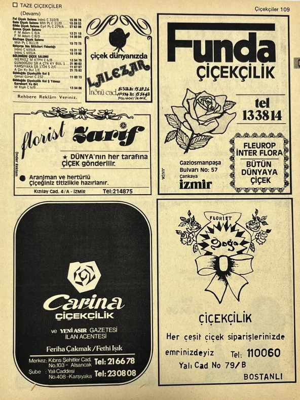 İzmir 1982-1983 Meslek Reklam İlanı Efemera S109