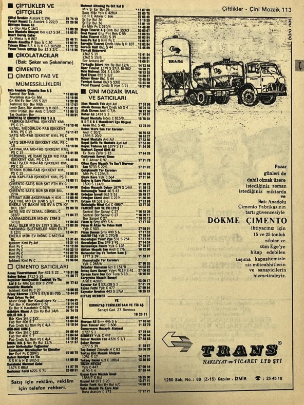 İzmir 1982-1983 Meslek Reklam İlanı Efemera S113 ürün görseli 1