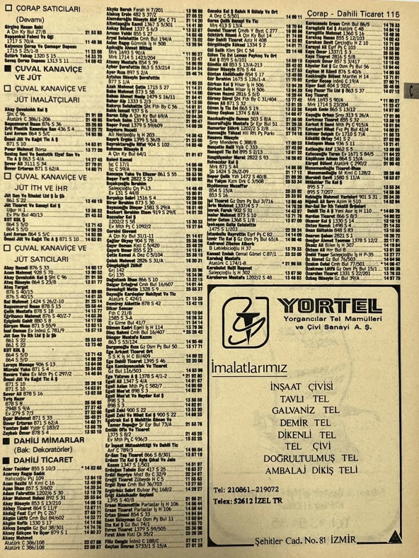 İzmir 1982-1983 Meslek Reklam İlanı Efemera S115 ürün görseli 1