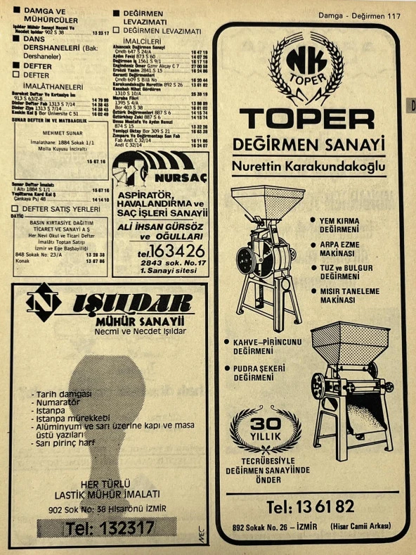 İzmir 1982-1983 Meslek Reklam İlanı Efemera S117 ürün görseli 1