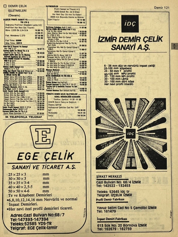 İzmir 1982-1983 Meslek Reklam İlanı Efemera S121