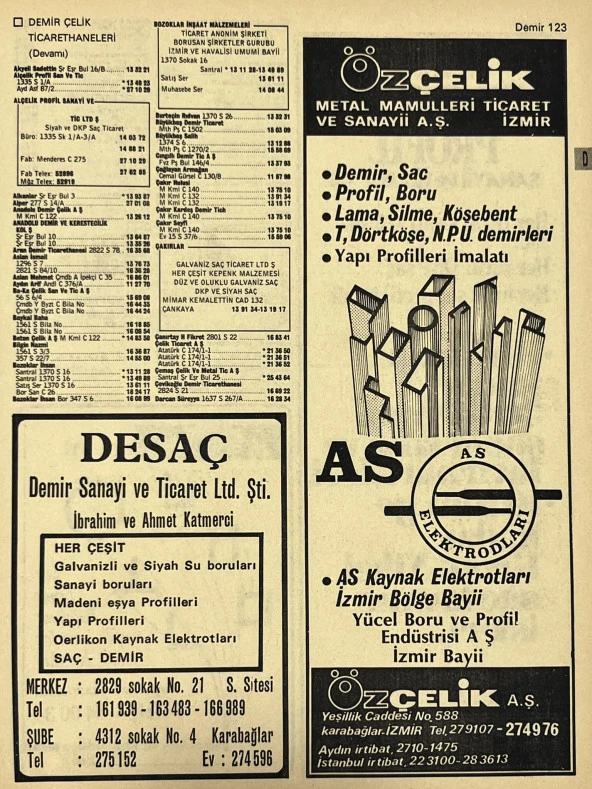 İzmir 1982-1983 Meslek Reklam İlanı Efemera S123 ürün görseli 1