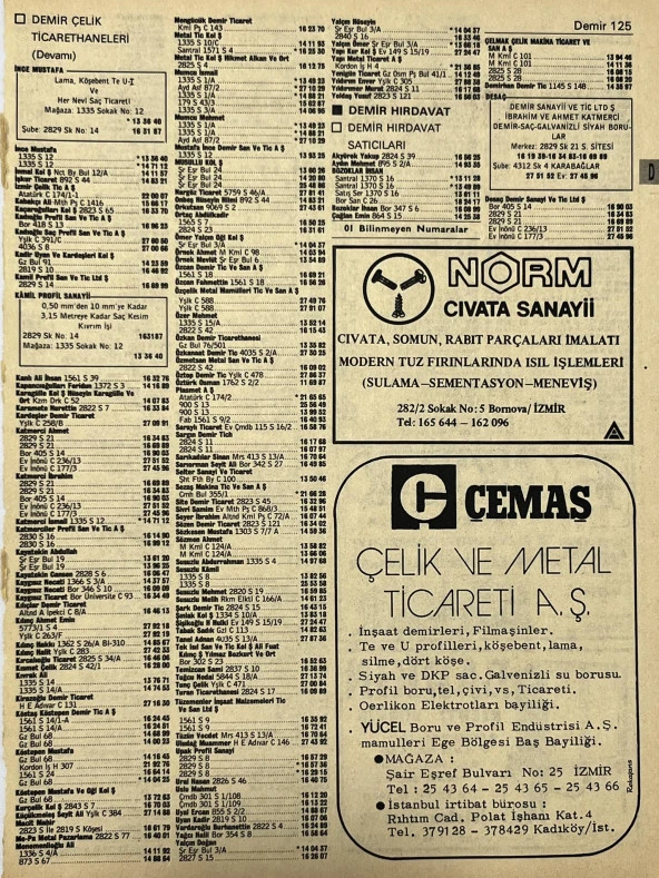 İzmir 1982-1983 Meslek Reklam İlanı Efemera S125 ürün görseli 1
