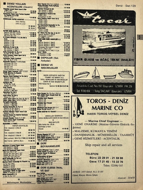 İzmir 1982-1983 Meslek Reklam İlanı Efemera S129 ürün görseli 1