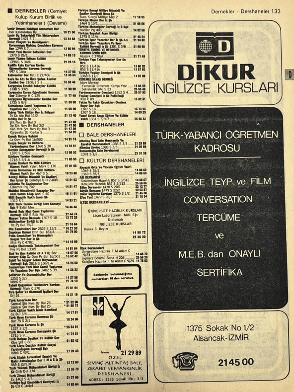 İzmir 1982-1983 Meslek Reklam İlanı Efemera S133 ürün görseli 1